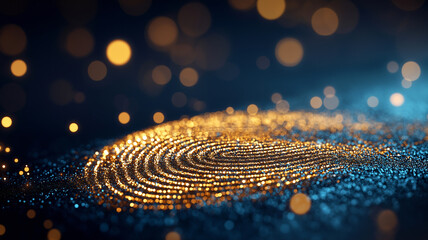 A conceptual image of a digital fingerprint made of glowing particles, representing the unique identity and security in the digital world.