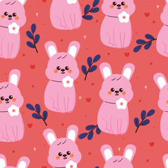 seamless pattern cartoon bunny and flower. cute animal wallpaper for fabric print, gift wrap paper