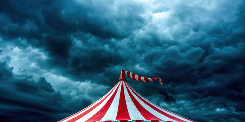 An ancient gloomy circus under storm clouds