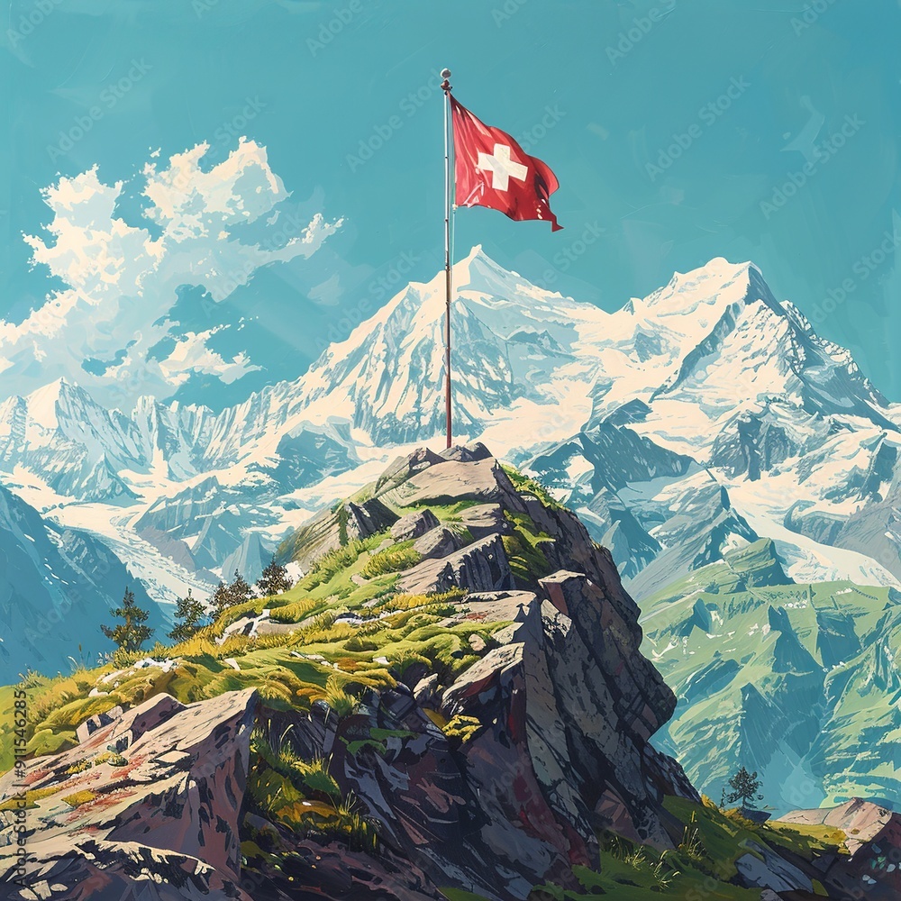 Poster this modern, minimalist design of the swiss flag features clean lines and focuses on the simplicity 