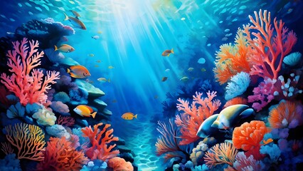 coral reef with fish in sea background