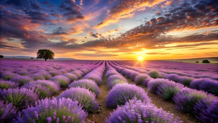 Serene Sunset Over a Lavender Field  Generative AI