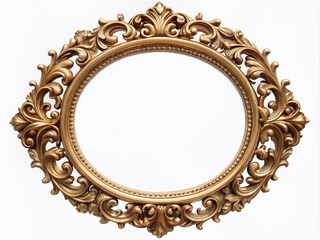 Intricate ornate antique gold oval frame with detailed design on isolated background, evoking vintage elegance and classic sophistication in a traditional retro style.