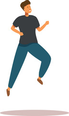 Happy young man is jumping in the air, running with a smile on his face