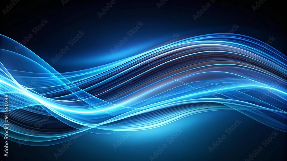 Poster fluid blue lines dancing on a dark canvas generative ai