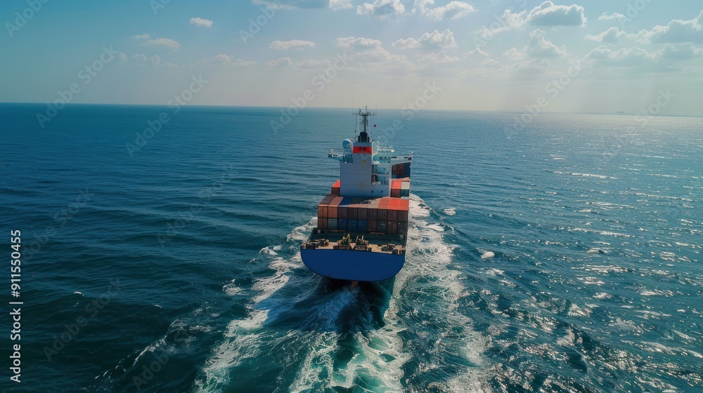 Sticker Cargo Ship Sailing on a Calm Ocean