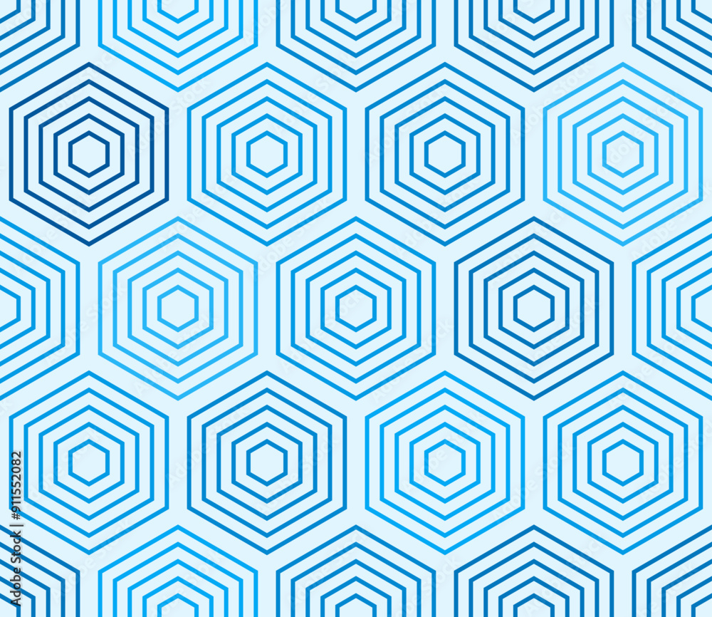 Poster vector science background. hexagon stacked mosaic cells. blue color tones. large hexagons. seamless 