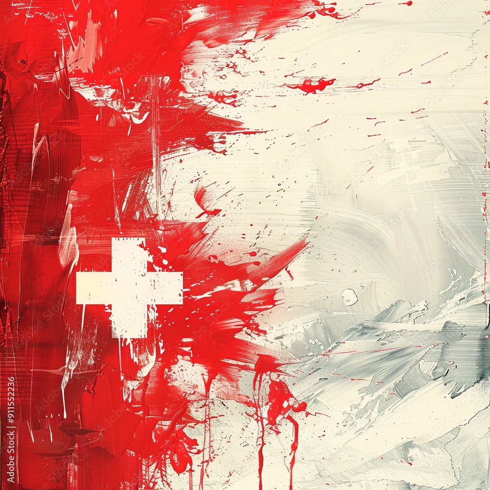 Poster this modern, minimalist design of the swiss flag features clean lines and focuses on the simplicity 