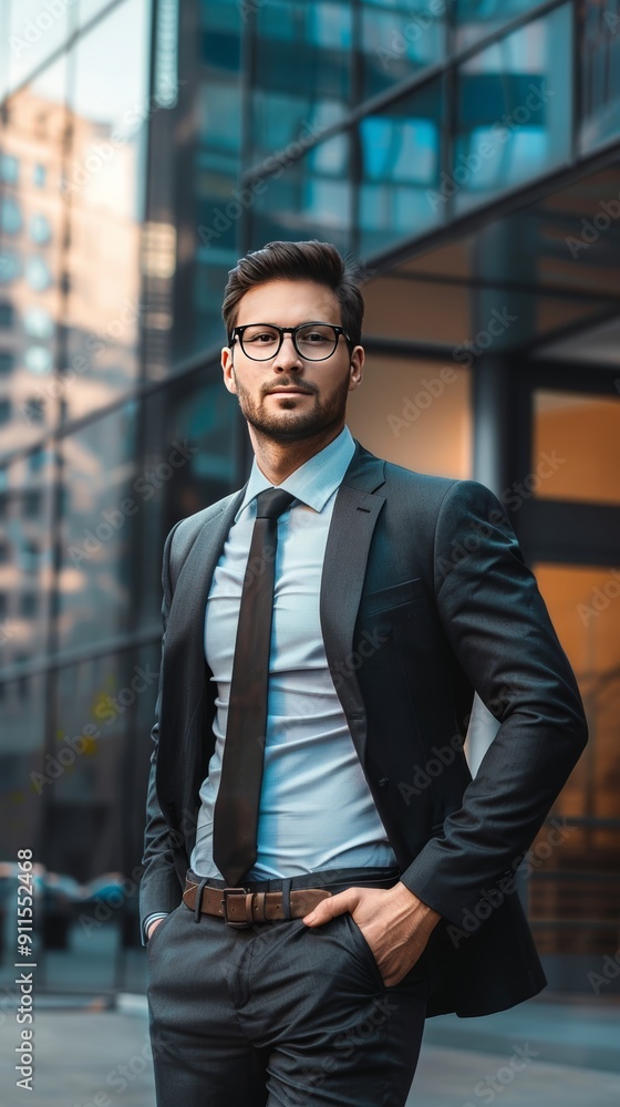 Poster Professional image with young businessman and open area.