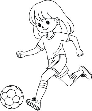 recommend clip art: The girl is playing football cartoon outline. Soccer Coloring Page