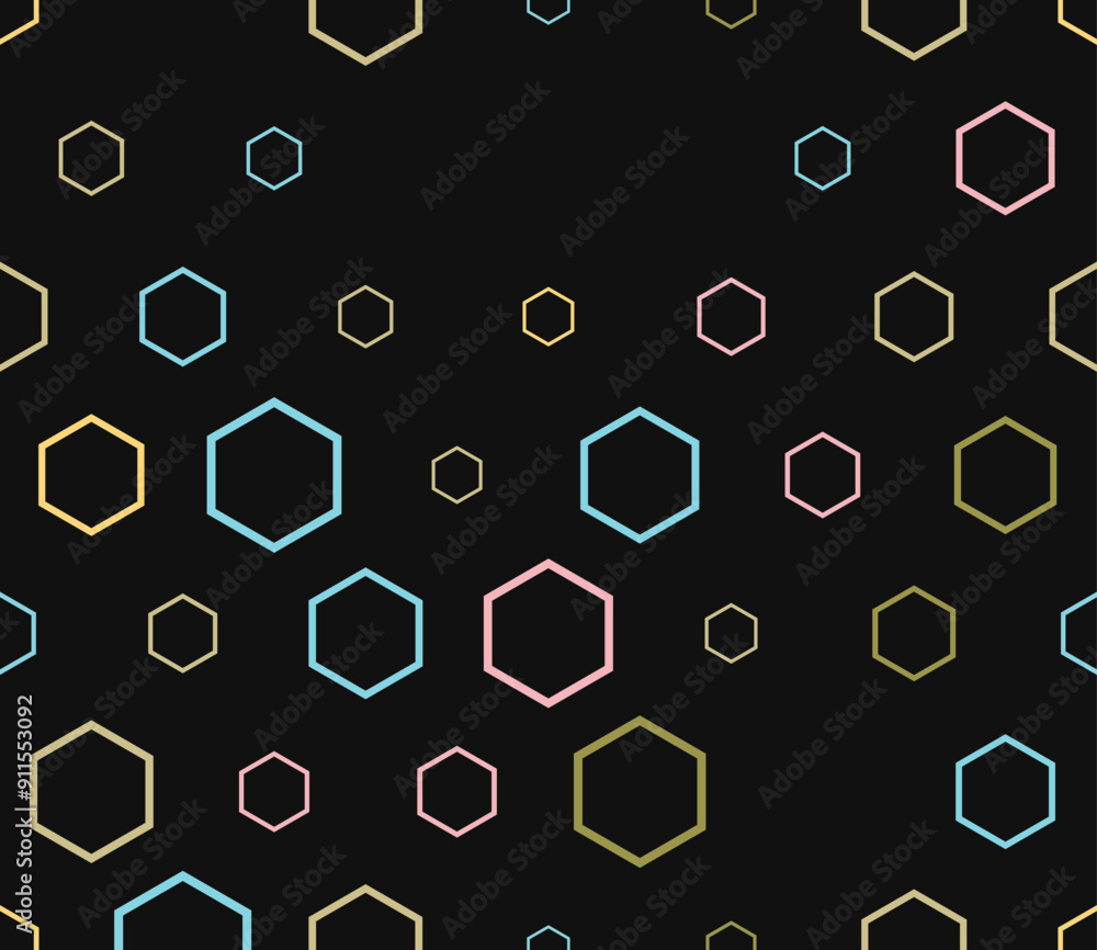 Poster honeycomb hexagons background. multicolored geometric elements of varied size. hexagon stacked mosai