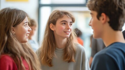 Obraz premium First year students engaging in ice-breakers and getting to know each other in school --ar 16:9 --v 6.1 Job ID: 482d09ef-5e45-4311-98ee-761306470430