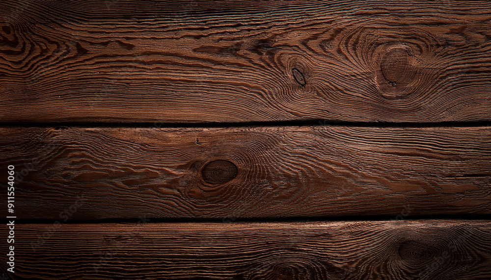 Aufkleber close-up of rustic dark brown wooden planks with distinctive grain patterns and knots, background te