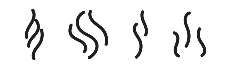 Smoke or aromas vaporize simple icons. Smells vector line icon set, hot aroma, stink or cooking steam symbols collection, smelling or vapor, minimal smoking or odor signs, scent flavor, fire pictogram
