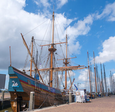 replica ship Witte Swaen of Willem Barentsz in Harlingen, which is  one of the Eleven Cities of Friesland in The  Netherlands