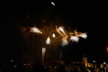 Fireworks Display at Fiesta de la Anunciada in Bayona with Parador Backdrop
