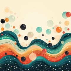 Abstract Pop Art Wall Decoration Featuring Colorful Waves and Bubbles
