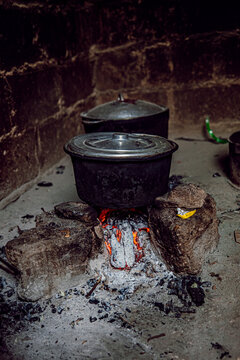 Hot pot in a gambian outdoors kitchen