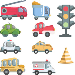 Colorful Cartoon Vehicles Collection for Kids Education