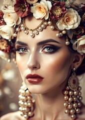 Fototapeta premium portrait of a woman with flowers in hair