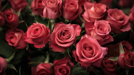 Obraz premium A beautiful bouquet of fresh, vibrant red roses in full bloom, exuding elegance and romance, perfect for any special occasion or celebration.