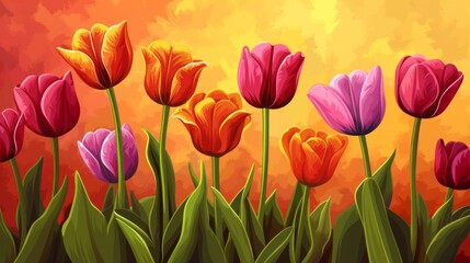 Fototapeta premium Illustration of a composition of tulips