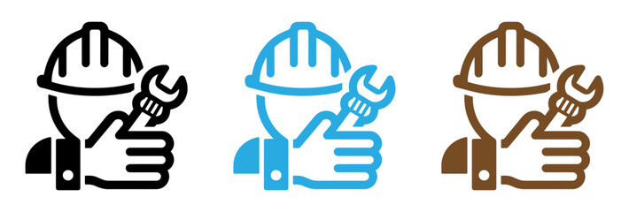 Vector Icon of Construction Worker with Wrench in Black, Blue, and Brown