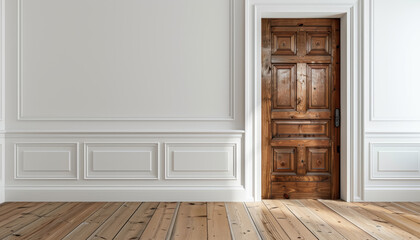 A stylish interior featuring a wooden door and elegant wall paneling, perfect for modern home decor inspiration.