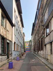 Rouen, rue de la Rose, Normandy, France, multicolored stairs, popular artistic decoration in the city