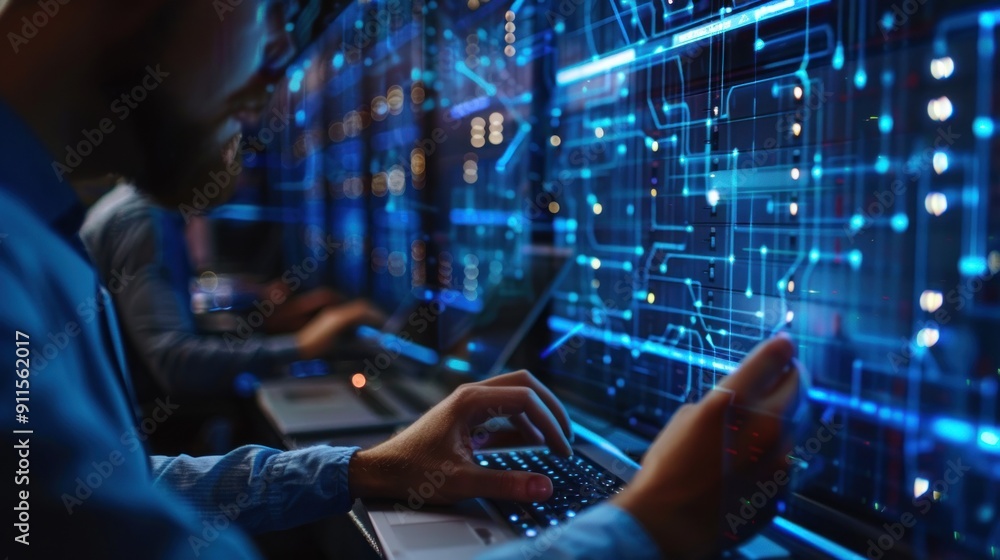 Poster expert monitoring and analysis in control room technology. ai generated image