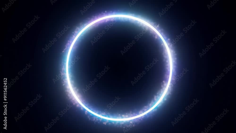 Aufkleber animation of empty round hologram frame with light effect on black background. technology glowing hu