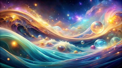 Obraz premium Celestial Gemstone Waves: An Abstract Symphony of Cosmic Beauty and Oceanic Movement AI Generated
