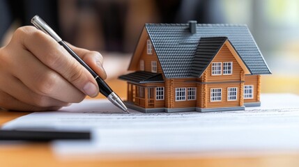 Fototapeta premium Hand Signing Contract, Securing New Home and Asset