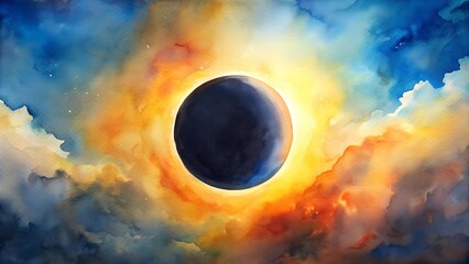 Celestial Symphony: A Watercolor Interpretation of a Solar Eclipse  generative AI