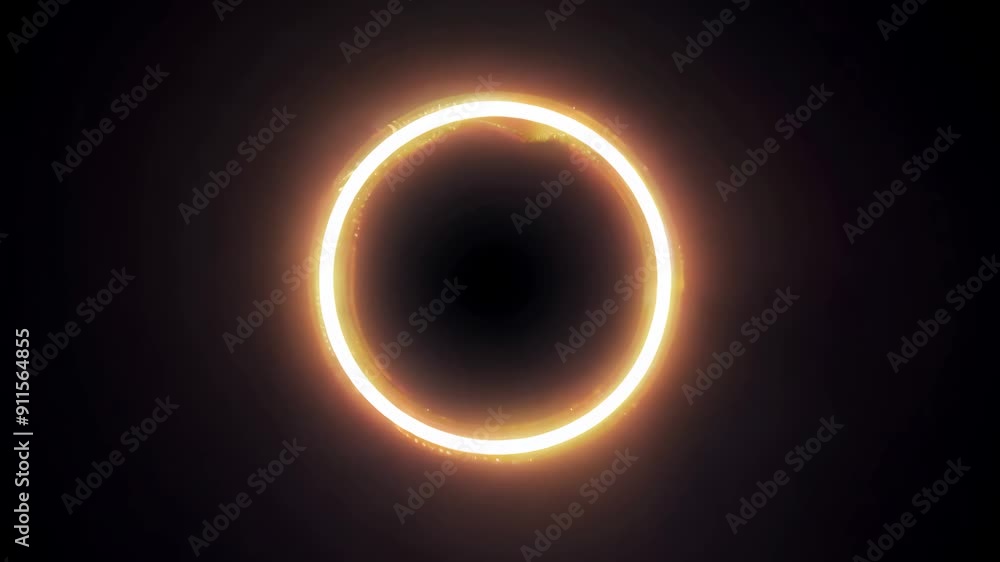 Poster animation of empty round hologram frame with light effect on black background. technology glowing hu