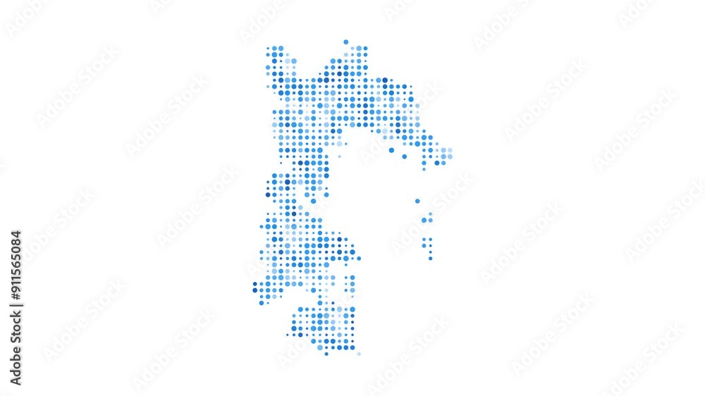 Poster patmos dotted digital map. map of patmos with pulsating colored circles. shape of the island filled 