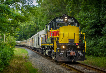 The old historic train at Cuyahoga Valley Scenic Railroad in National park at Ohio, a beautiful...