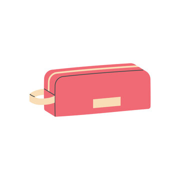 Hand drawn pink pencil case. Back to school, college, education concept. Isolated vector illustration