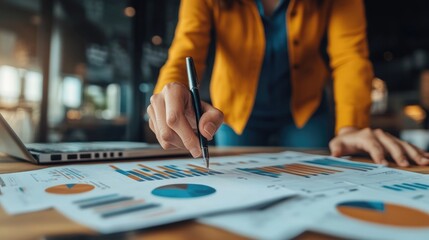 Confident Start-up Founder Pitching Financial Growth to Investors with Charts in Modern Office Setting