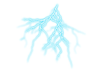Real blue lightning isolated on transparent background. PNG element
