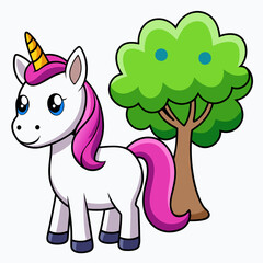 unicorn in a realistic style with a tree 