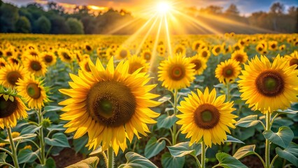 Obraz premium Golden Sunbeams Through Sunflowers Generative AI