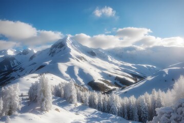 View of a snowy mountain landscape in the sunlight, Damuls Vorarlberg Austria
