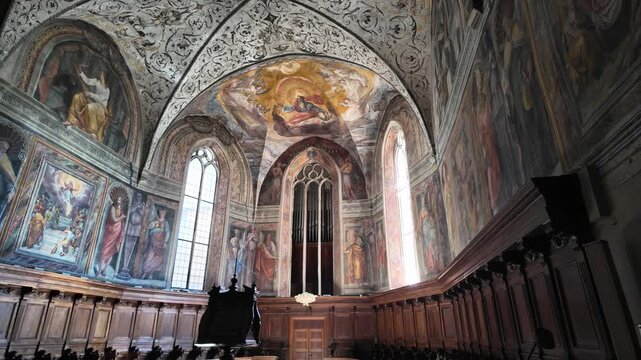 Indoor view in the marvelous Farfa Abbey, in the Province of Rieti, Lazio, Italy.