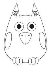 Cute (kawaii) cartoon outline owl (bird). Coloring page for school or preschool, printable. Animals, wildlife, nature. Education. Vector illustration.