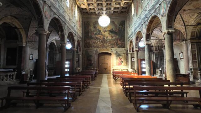 Indoor view in the marvelous Farfa Abbey, in the Province of Rieti, Lazio, Italy.