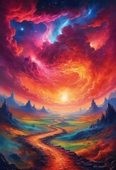 Way or stairs leading to the sky sunlight, way to the Heaven, Illustration, Landscape