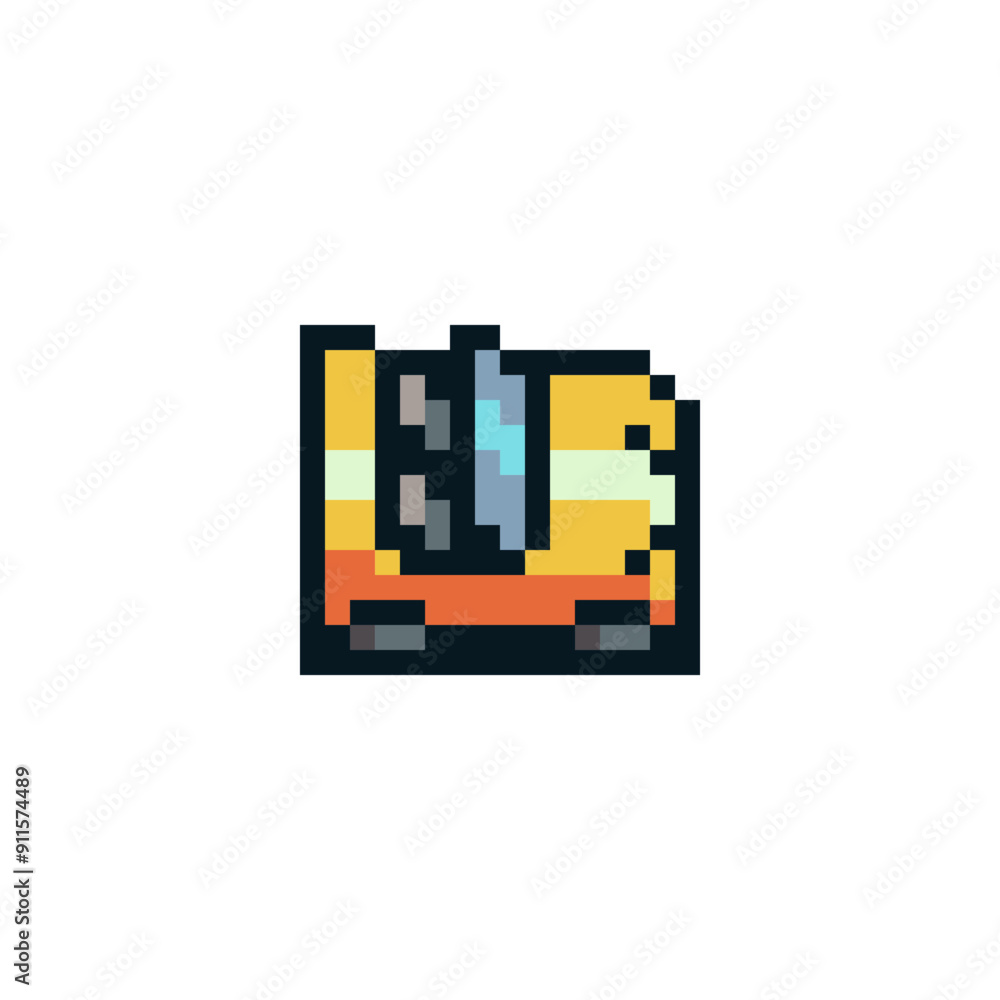 Poster car colorful cute cabriolet icon. retro pixel art style. 8-bit. game assets. isolated abstract vecto