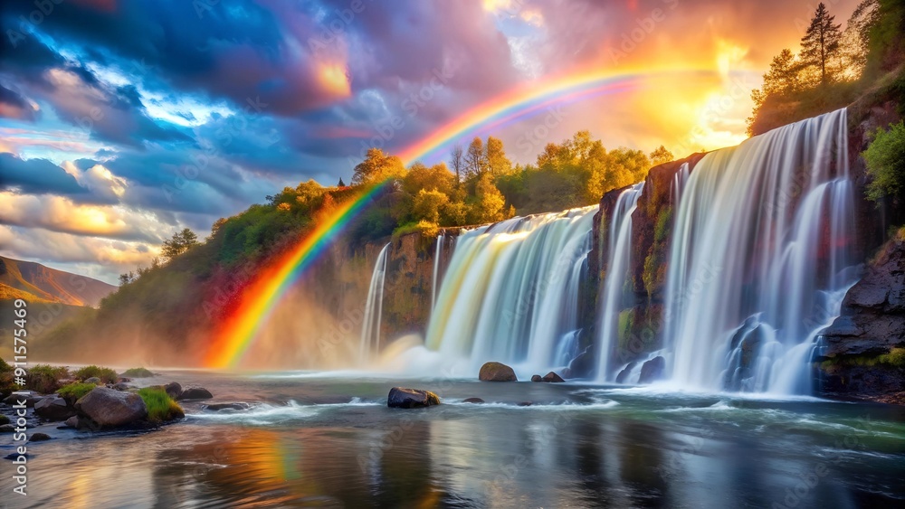 Poster chromatic cascade: a symphony of prismatic rain generative ai