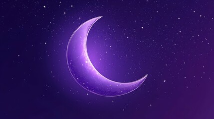Fototapeta premium Celestial Crescent Moon Vector Sticker on Purple Background with Stars.
